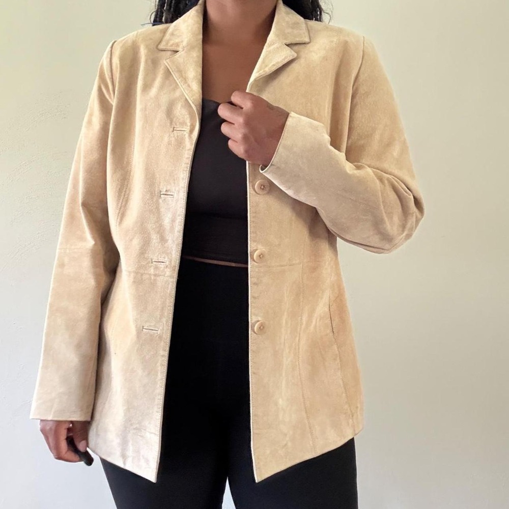 Parisian Signature Women's Medium Genuine Leather Suede Tan Blazer Jacket
